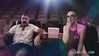 A man is alone in the theater with a hot brunette, Jackie Hoff