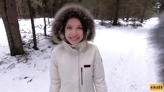 Babe fucked in the winter outdoors by a stranger - POV style