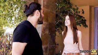 A young ginger girl got fired from her boyfriend and fucked by a mature man