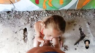 A cute girl had sex with a guy in an abandoned building, no condom