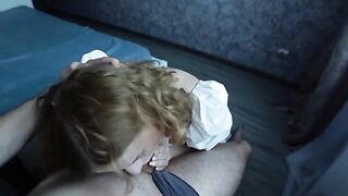 A blonde schoolgirl agreed to do a blowjob for 200 dollars