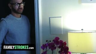 The stepdaughter pleased her stepdad while her stepmom was in the same room