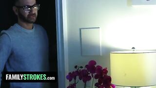 The stepdaughter pleased her stepdad while her stepmom was in the same room