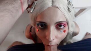 The crazy bitch Harley Quinn with a huge butt plug in her ass