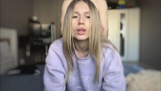 The cute girl shows her body to her boyfriend and he fucks her hard