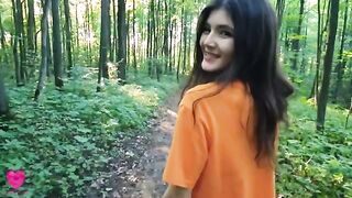 A girl on a walk in the forest got hungry, got fucked by a guy
