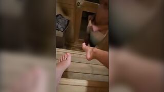 This guy masturbates while in sauna... I went there and got him to finish all over