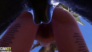Two sexy girls are fucking with a monster from the Big Cock Monster series