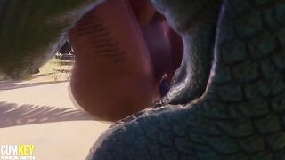 Two sexy girls are fucking with a monster from the Big Cock Monster series