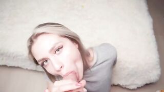 Girl makes a deeper blowjob and gets a cum shot on her tits