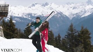 The guy fucked his girlfriend in the snow at the hotel in Alps