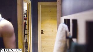The guy fucked his girlfriend in the snow at the hotel in Alps