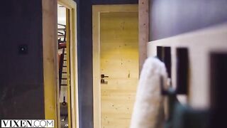 The guy fucked his girlfriend in the snow at the hotel in Alps