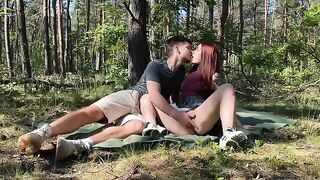 The couple has a passionate sex on a picnic in the park