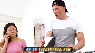 Lulu Chu catches her roommate Zac Wild watching her, gets fucked