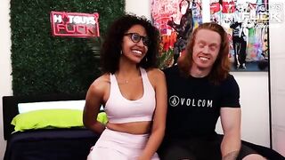 Redhead gym guy fucked hard by Latina slut with huge boobs