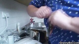 Old grandma blonde gets her pussy railed by horny boy