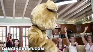 Bunch of bitches get fucked by a crowd of guys in an intense orgy scene
