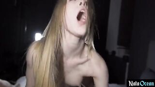 An appetizing slim beauty gets a cock in her tight pussy without mercy
