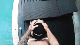 Bikini-clad beauty gets her tight asshole creampied in a rough session