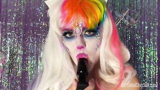 Rainbow dildo creates opulence for Adriana Chechik in a spooky Halloween scene