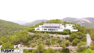 An extraordinary girl is having anal sex with her boss in a stunning setting