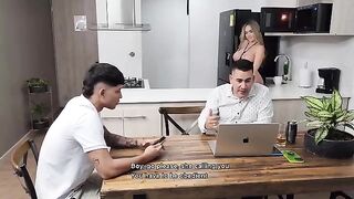 A step mom fucks her step son right in front of his dad, he didn’t notice anything