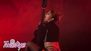 Blonde babe Angel Youngs shows her sexiest lingerie and performs alone