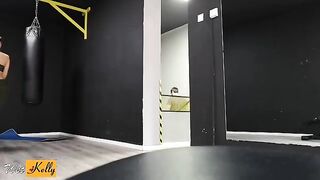 Fitness girl has sex with colleague in the gym restroom