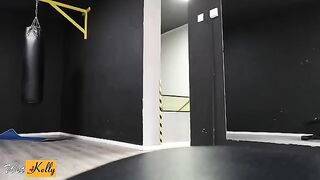 Fitness girl has sex with colleague in the gym restroom