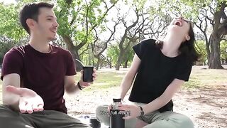 A couple got caught having sex in the park and the girl gave a blowjob