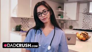 A cute nurse stepdaughter tested her stepdad’s endurance in a taboo scenario
