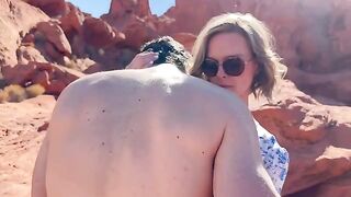 A wife has sex with her friend in front of her husband in the desert