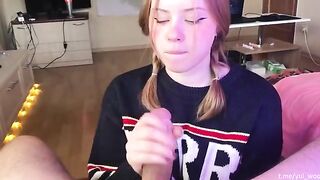 Student tenderly sucks dick and gets cum on her tongue