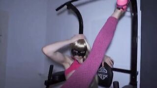 Fitness girl gets her holes gapped by two cocks in the gym