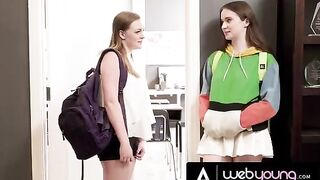 The horny 18 yo babe Hazel Moore gets her bestie’s juicy pussy eaten in the college classroom
