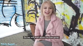 Short hair blonde teen gets fucked at the bus stop