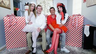 Cute stepdaughters in costumes get fucked by stepdad