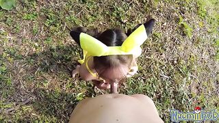 A hot Japanese girl is tenderly fucked outdoors in this uncut video