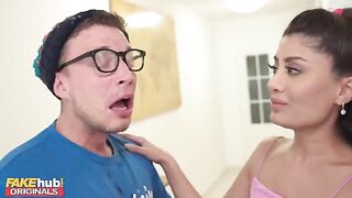 Hot Indian British model licks sperm from geek's glasses