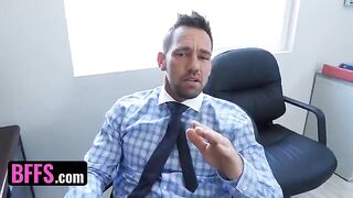 Crazy foursome with busty Secretaries and Boss's Step Son