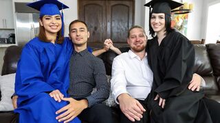 Stepdad educates his step daughters Hazel Heart and Remi Jones on graduation night