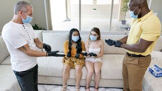 Two step-daughters get their pussies washed by a stepdad