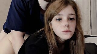 The cute roommate is having slow sex with her guy in the room