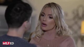 A step mom seduces her stepson to make love in the living room