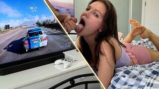 Girl was playing Xbox when she got a deep throat cock