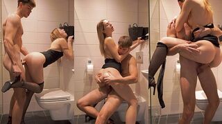 Pervert guy screwed his step sister in the bathroom wearing sexy mini dress and stockings