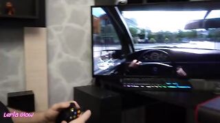 Petite teen gets distracted from her boyfriend playing video games with sex