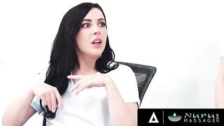 A sexy brunette, Whitney Wright, and her colleague get fucked by a friend