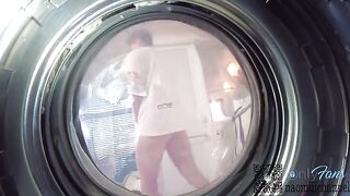 Girl searches for missing underwear in the washing machine